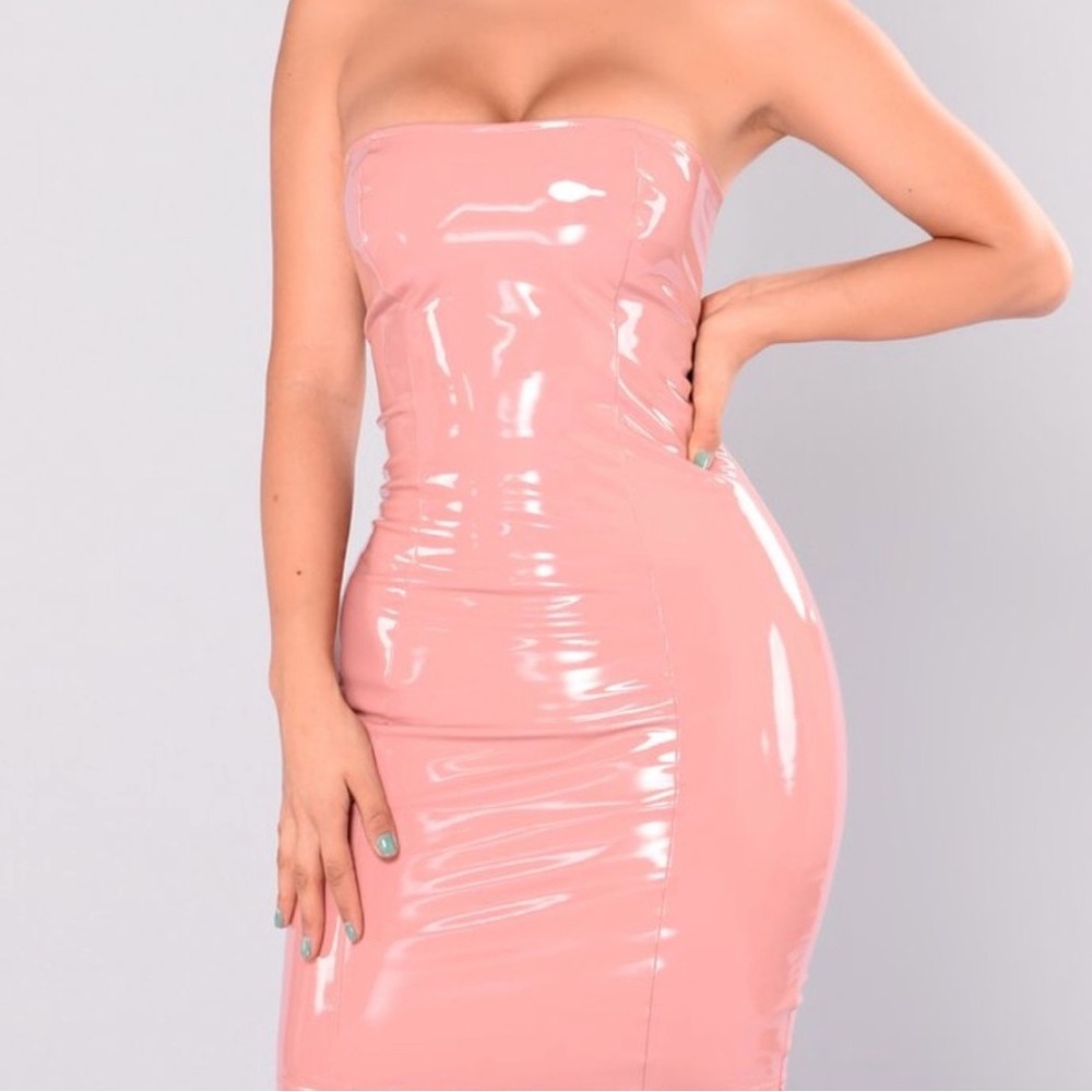 Fashion Nova Strapless Latex Dress - Muave Pink